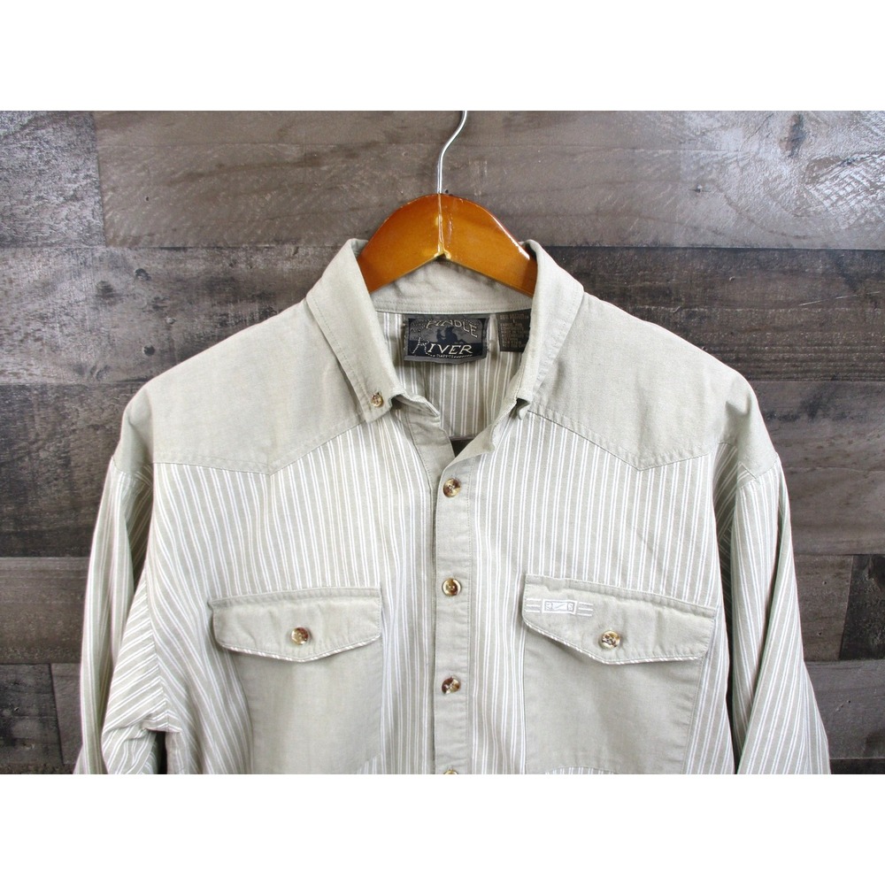 Spindle River Shirt Mens Large Beige Stripe Western Long Sleeve Button Down